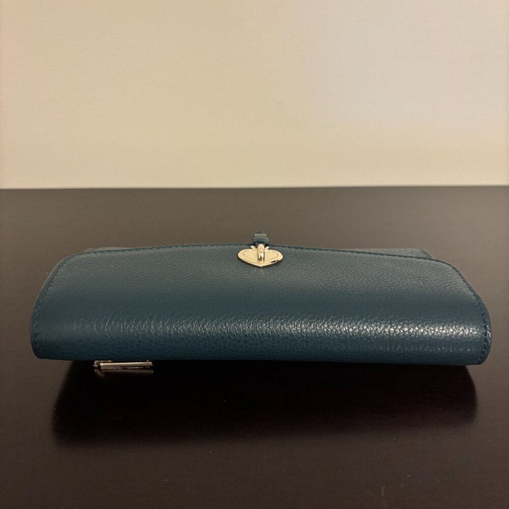 Kate Spade Marti Dark Blue Green Pebbled Leather Large Slim Flap Wallet - Picture 5 of 10